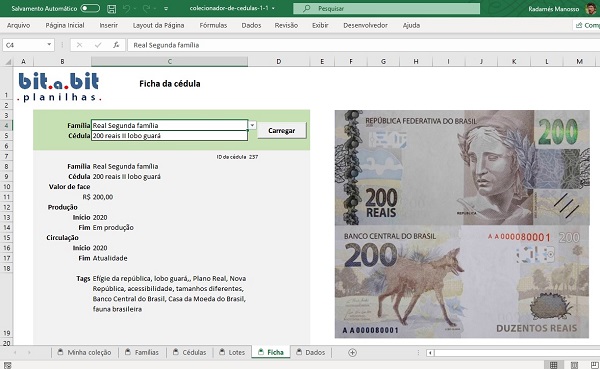 Planilha do colecionador de cédulas